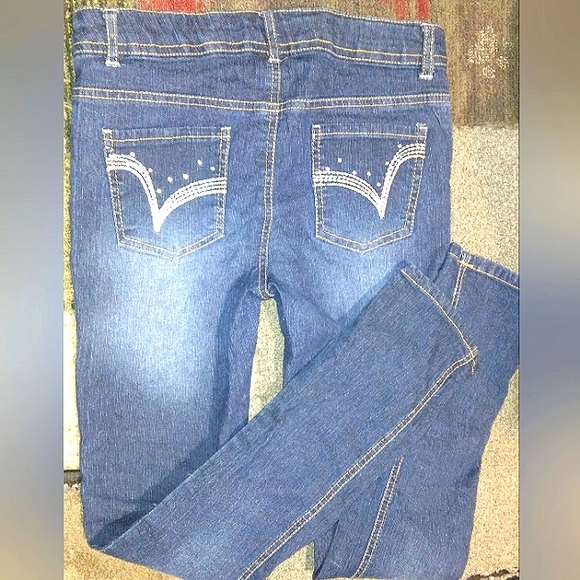 GUC Girls FADED GLORY Studded/Bedazzled Dark Wash Skinny Straight Jeans~Sz 14 1 - Picture 4 of 13